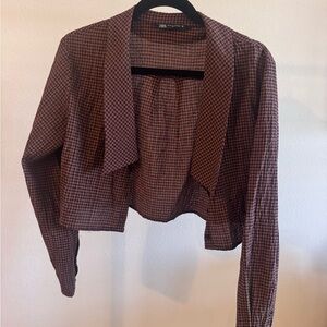 Zara Cropped Black/Brown Cropped Button Down Long
Sleeve XS